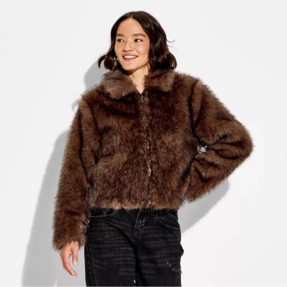 Women's Faux Fur Jacket - Brown